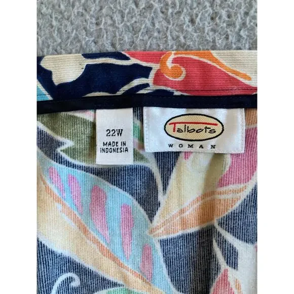 Talbots Knee Length Skirt 22W Corduroy Floral Pleated Wrap Retro Blue Orange 22 - Picture 7 of 12